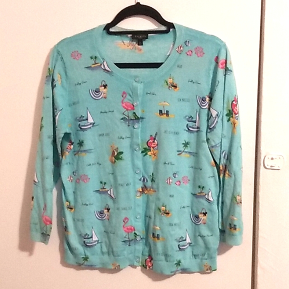 Talbots Petites Women's Blue Long Sleeve Button Up Beach Shirt Size Large Petite